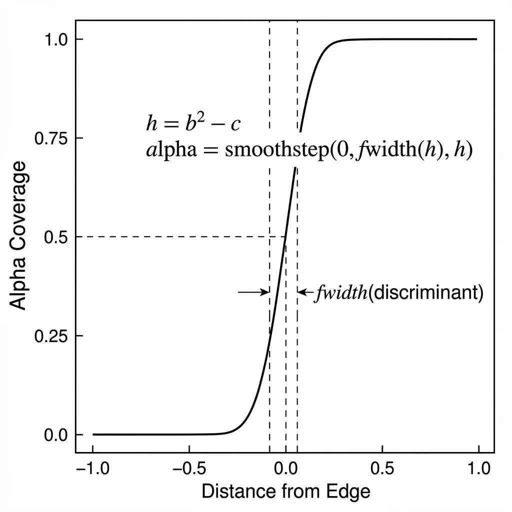 Anti-aliasing analytique des sphères — smoothstep sur le discriminant